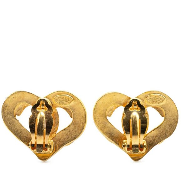 CHANEL CC Logos Heart Clip-On Earrings Gold Tone 95P Auth w/Box #4207 - Picture 10 of 15